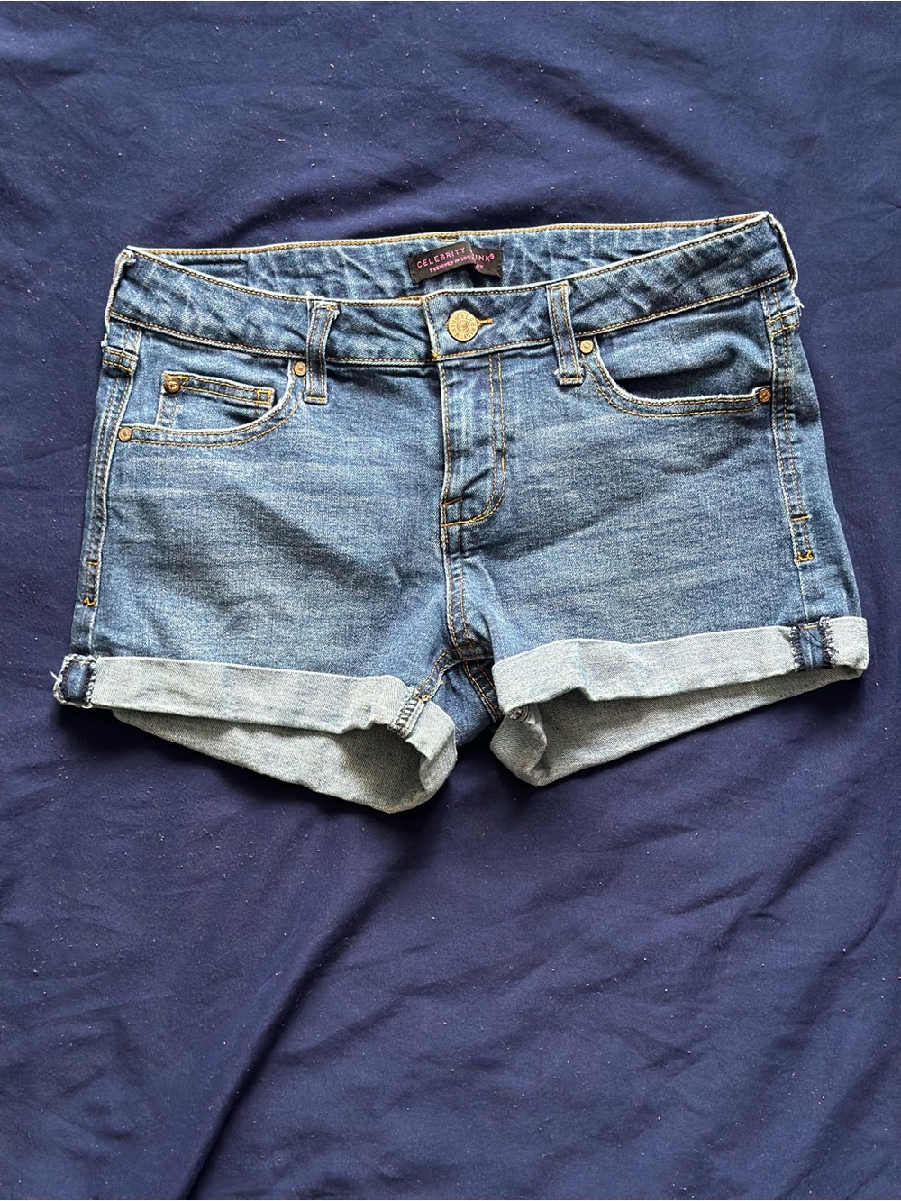 Celebrity Pink Mid-Rise Rolled Hem Denim Shorts - Blue